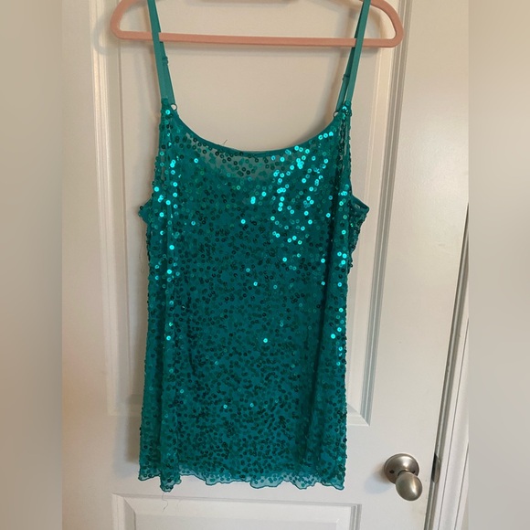 Deb Tops - 2X Teal Green Sequin Stretchy Tank Top